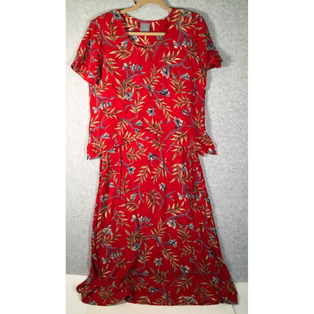 Vintage Rabbit Rabbit Rabbit Red Floral  Layered Lightweight Maxidress Size 10M - Picture 3 of 16
